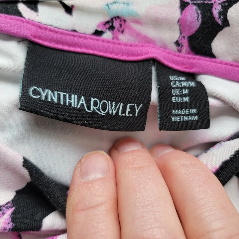 Cynthia Rowley Floral A-Line Skirt - Pink Black Stretch Wide Sweep Medium